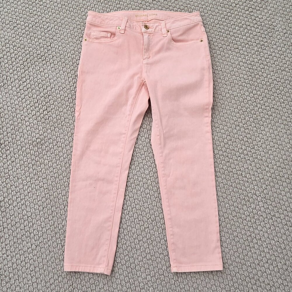 Michael Kors Izzy Cropped  Skinny Jeans Peach/Pink
